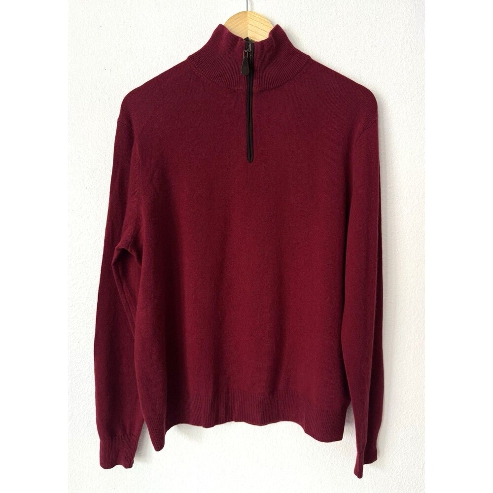 Ply Cashmere Quarter Zip Sweater Pullover Red Contrast Collar 100% Men’s L